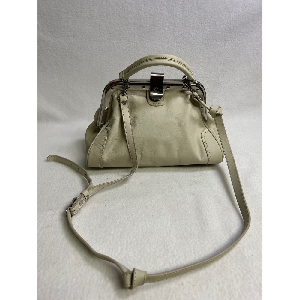 Vintage Aesthetic The Trend Women Small Cream Leather Doctor Frame Satchel Bag